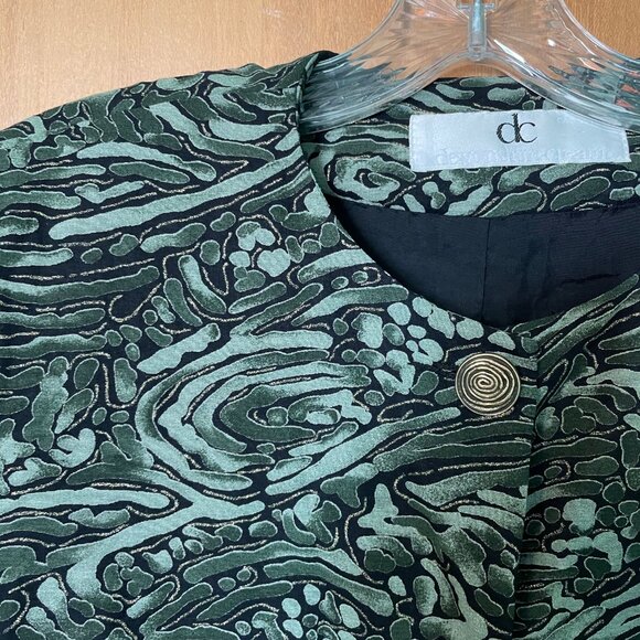 Devonshire Cream Green Swirl Golden Sparkle Pattern Blazer and Skirt AS-IS - Picture 4 of 14